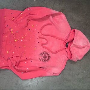 Pink Paint-Splatter Chrome Hearts Hoodie